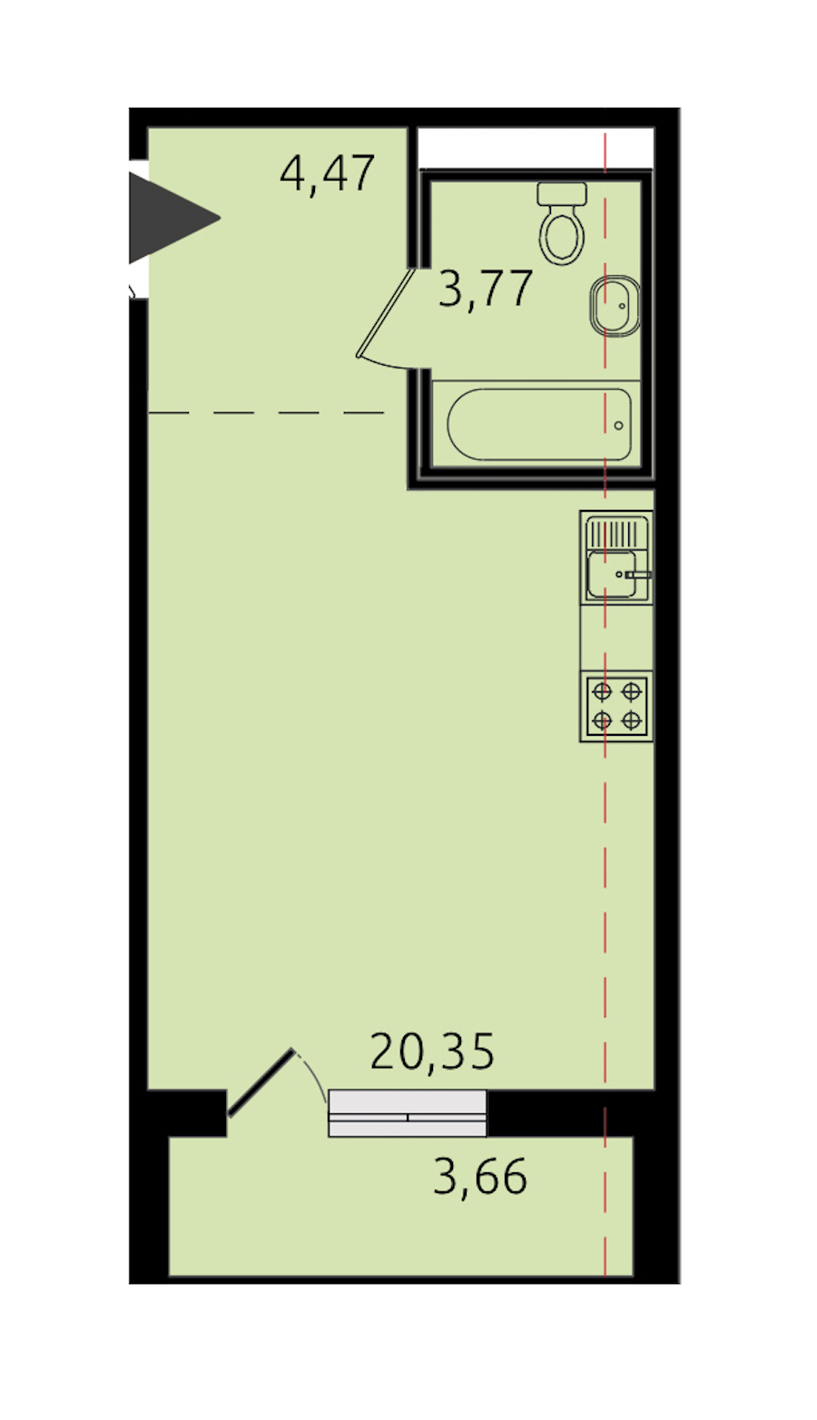 Квартира студия 28.87 м², 13/20 эт., ЖК «Новые горизонты 2»